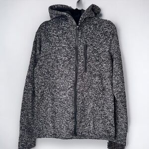 Craft + Flow Men’s Full-Zip Hoodie – Black Marled Gray, Size L, Chest Zip Pocket